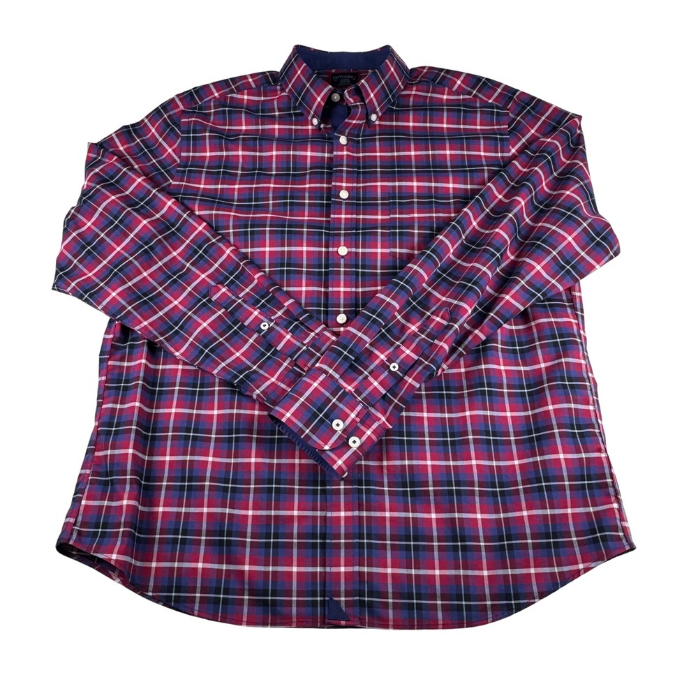 UNTUCKit Mens Large Button Down Plaid Shirt Long Sleeve‎ Red Blue Cotton